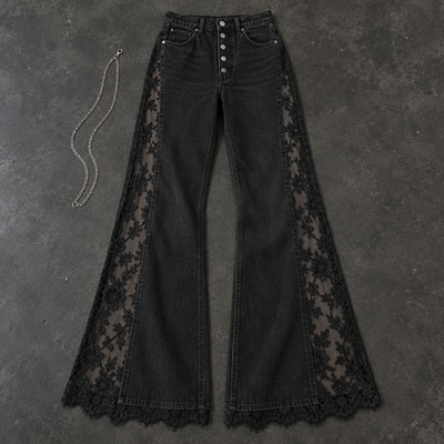 Nocturne Lace Flare Jeans, flat lay