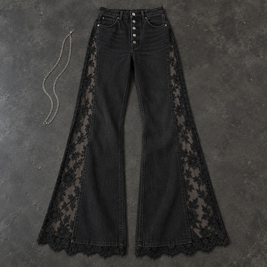 Nocturne Lace Flare Jeans, flat lay